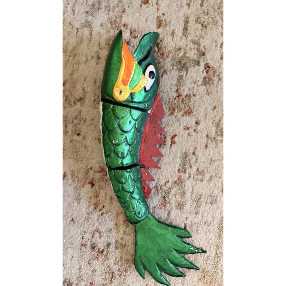 Hand Carved Articulated Wooden Dragon Fish Wall Hanging Folk Art Bali Indonesia